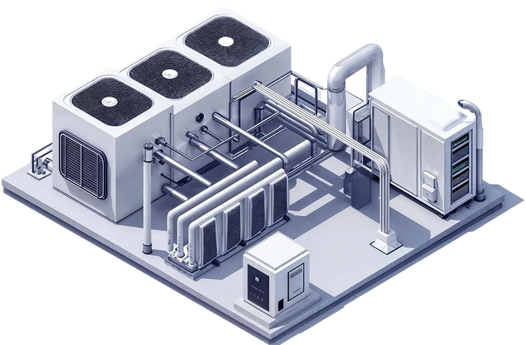hvac industrial air conditioning system with pipes ventilation units rooftop