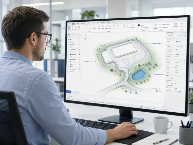 Grading drainage and earthwork planning for site development